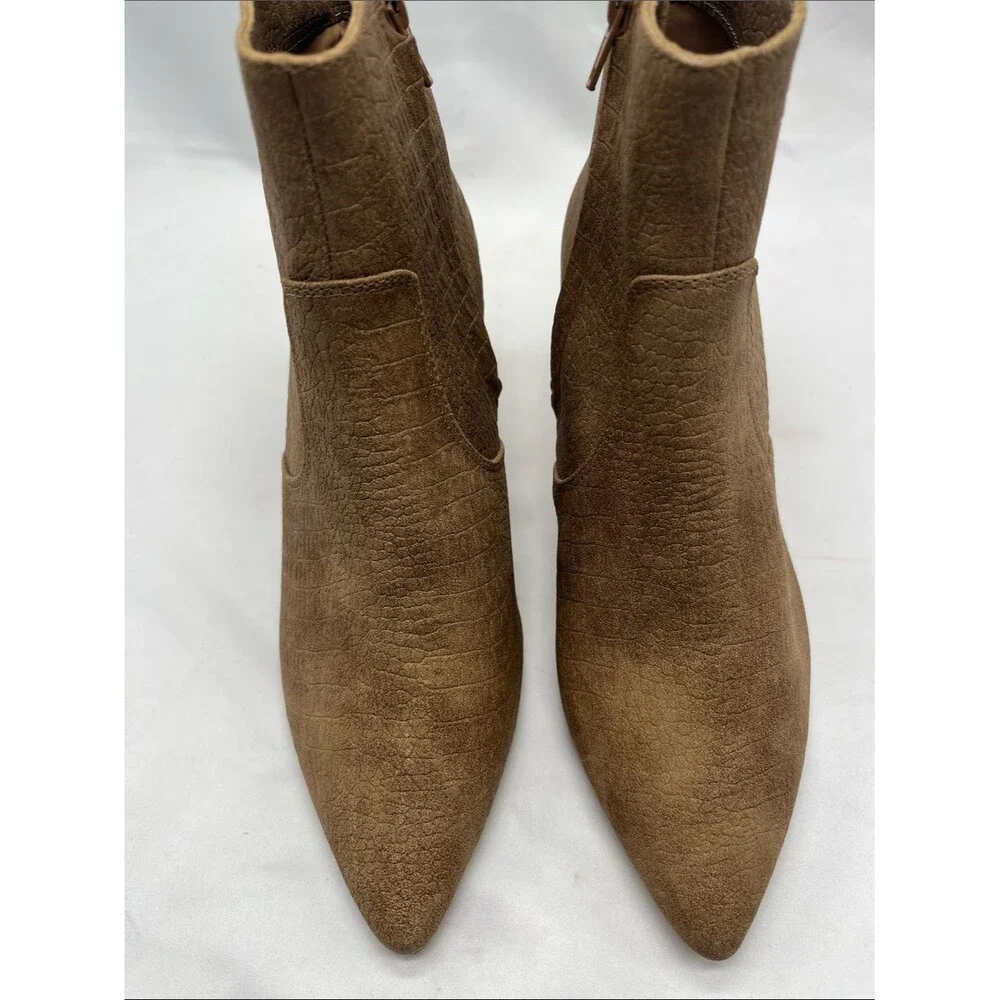 NWT Express Faux Croc Tan Kitten Heel Ankle Boots